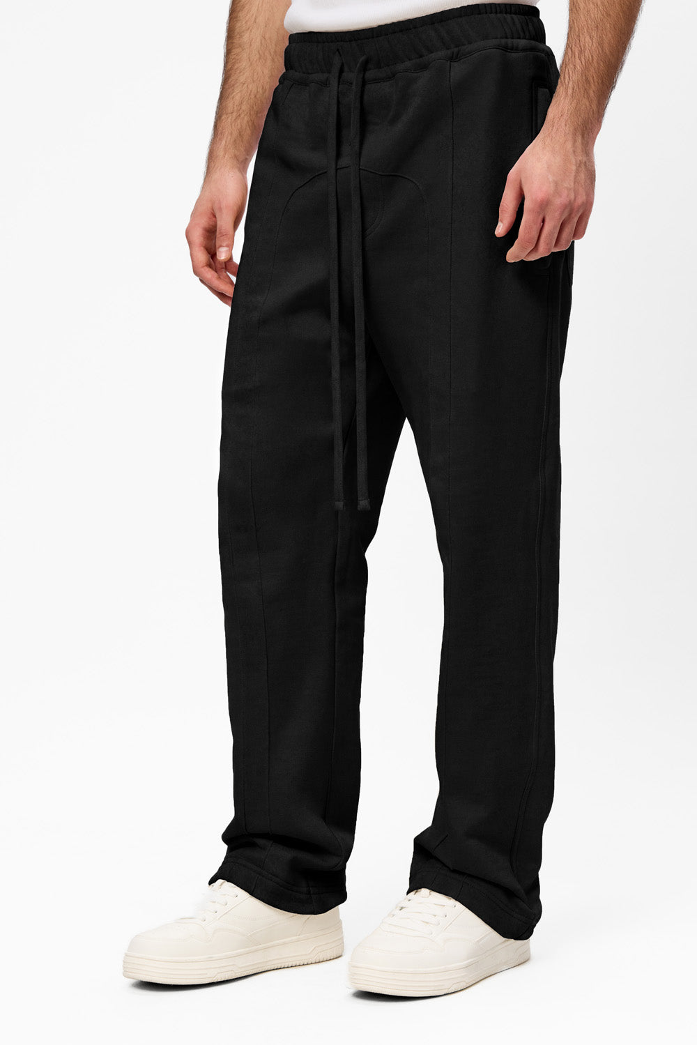 247 V2 Black Cotton Pants with decorative stitches