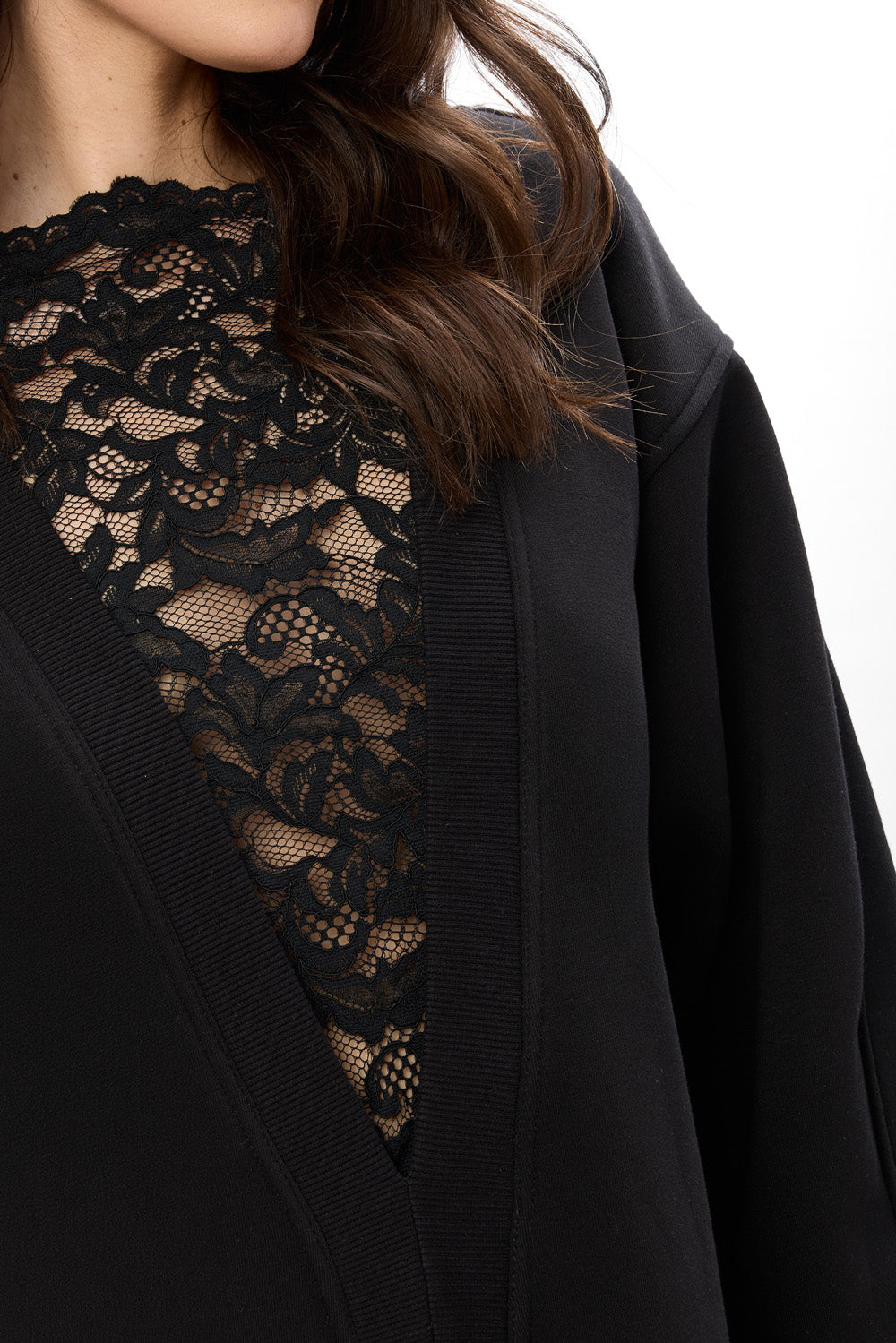 Bipolar fleece Black Dress with sheer lace