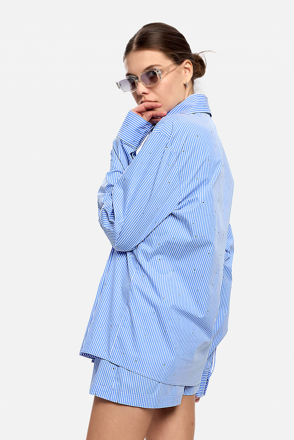 Santorini Poplin shirt with applied rhinestones