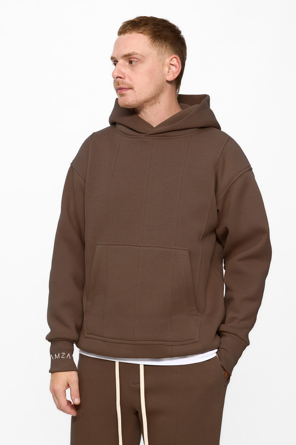 247 brown fleece Hoodie with decorative stitching