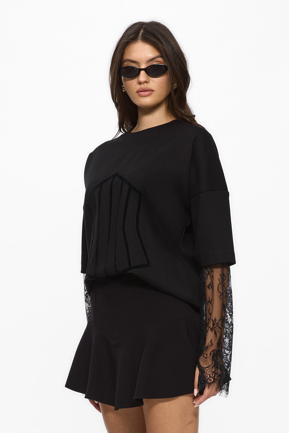 Venice black Top with lace sleeves
