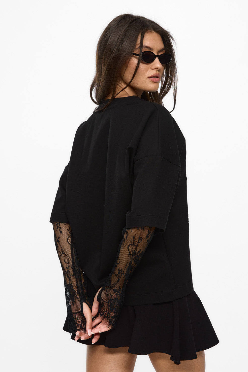 Venice black Top with lace sleeves