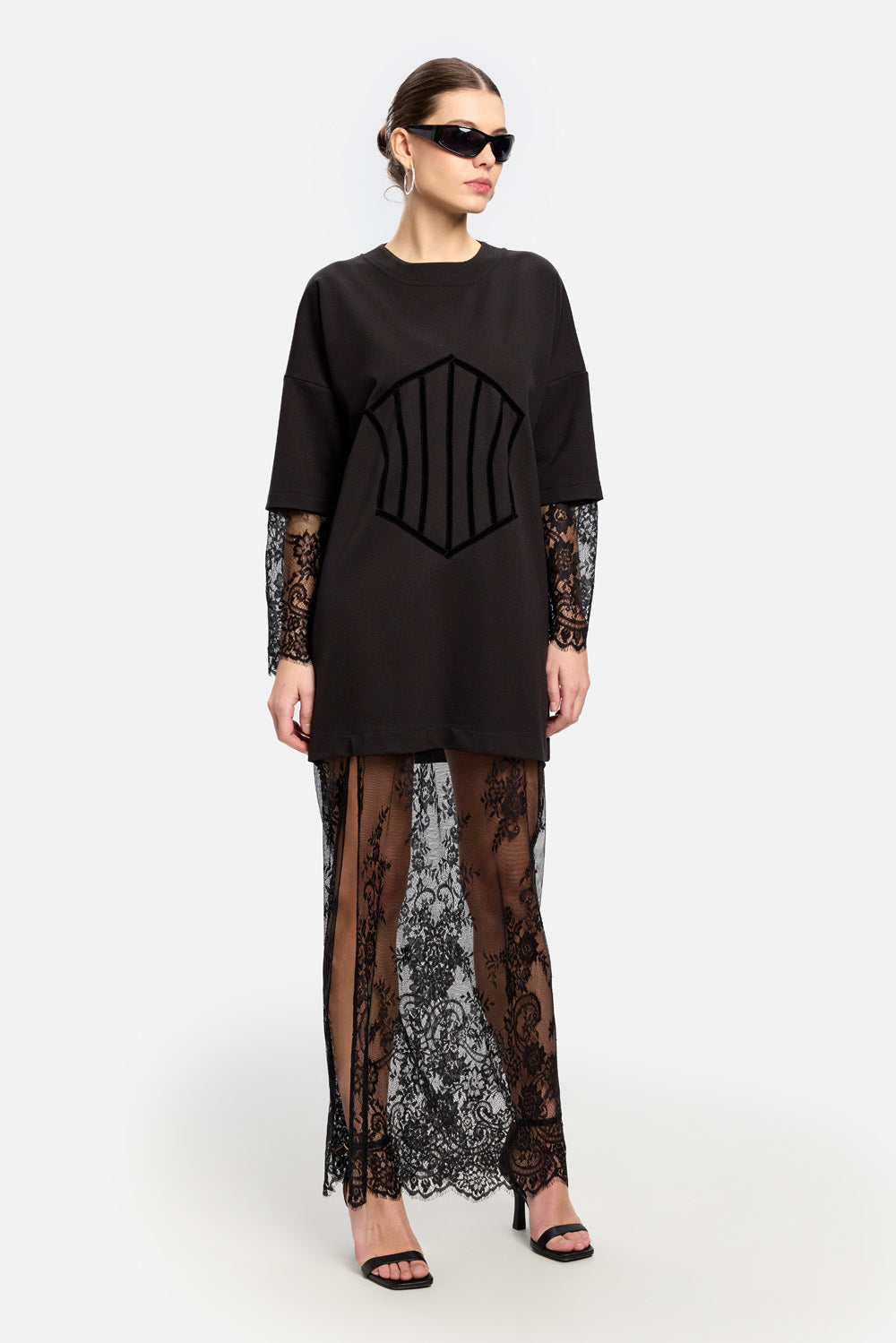 Venice Black Dress with lace skirt and sleeves
