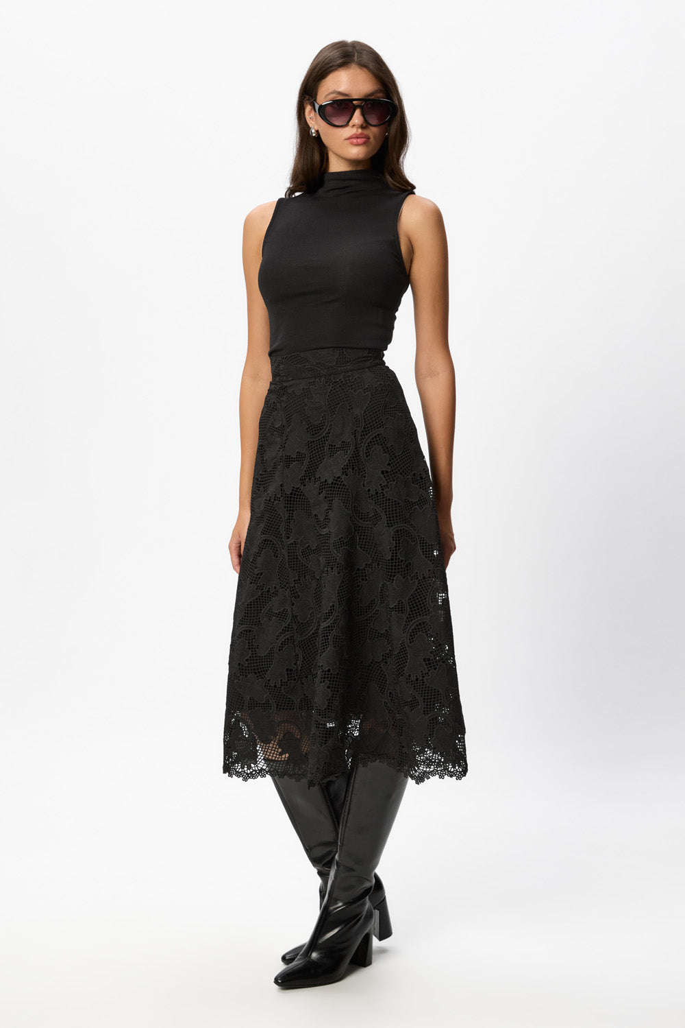 Snowflake Black Midi Skirt V3