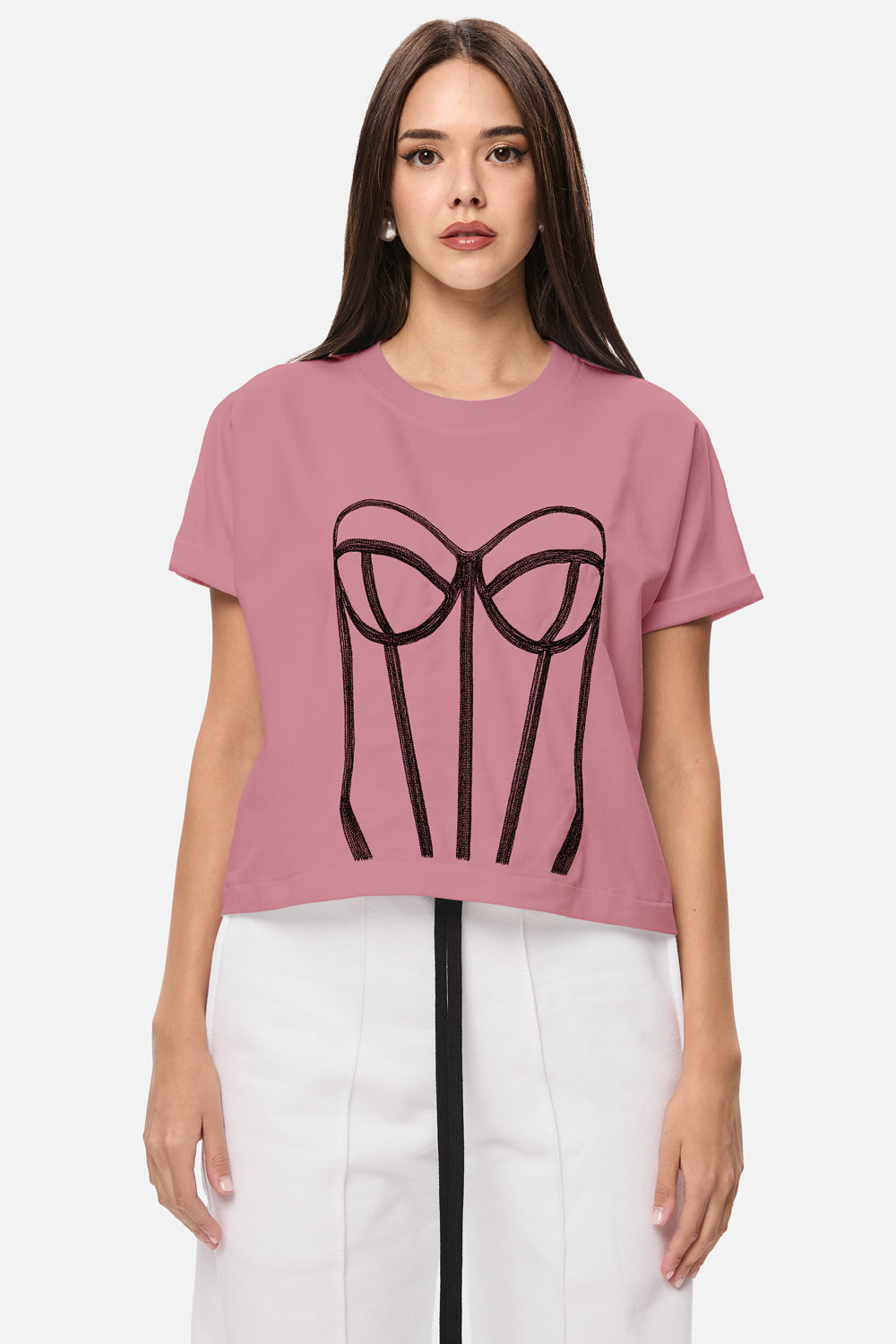 Muse Haftowany Czarny T-shirt Damski