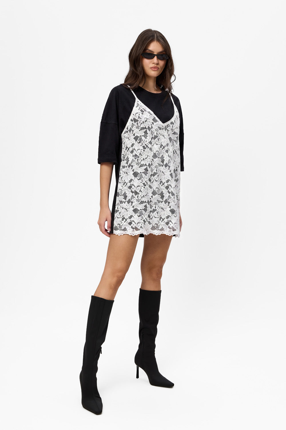 Negligee double-layered Lace Black Dress