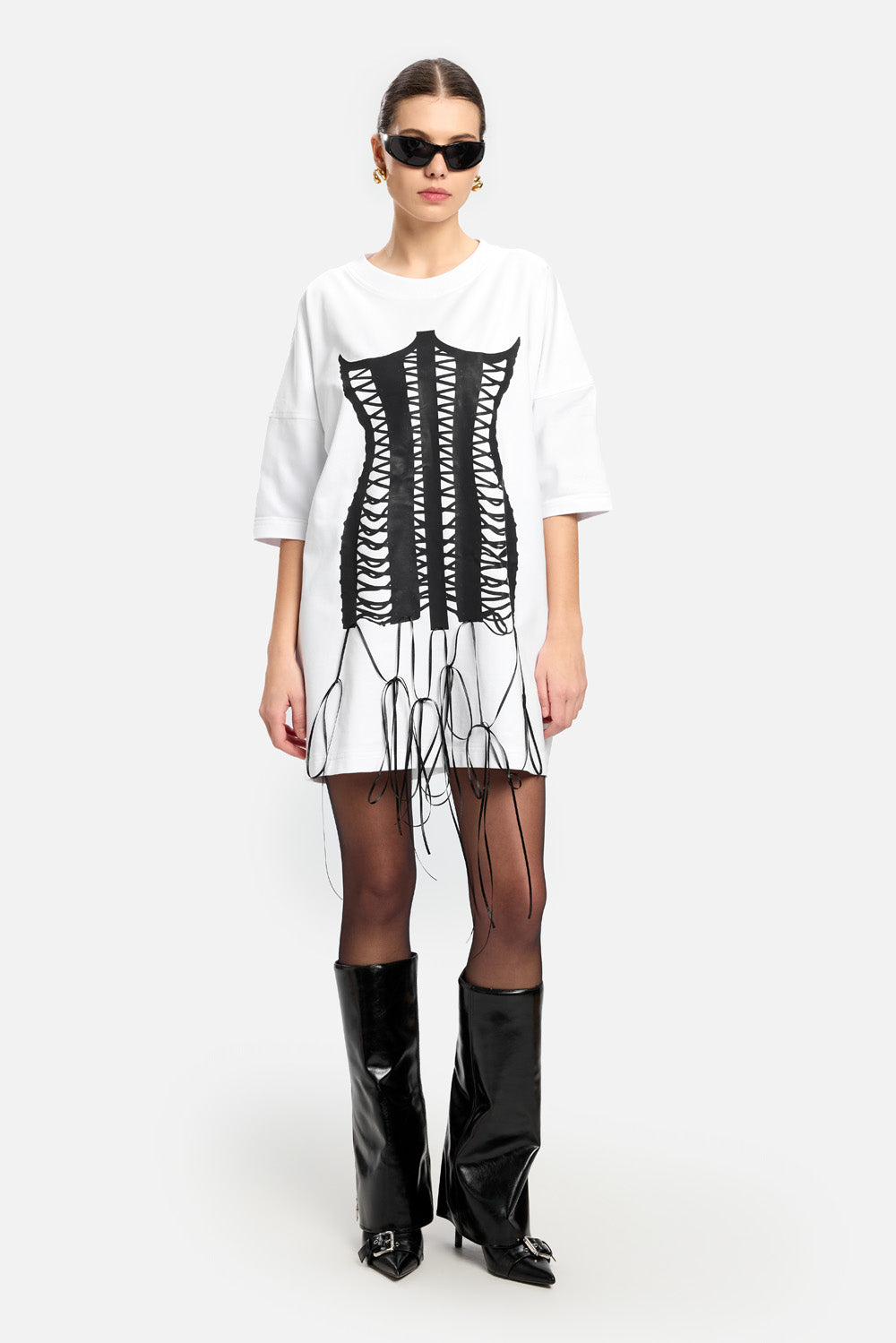 Marbella printed Corset with corset with Hand-Applied Lacing Dress
