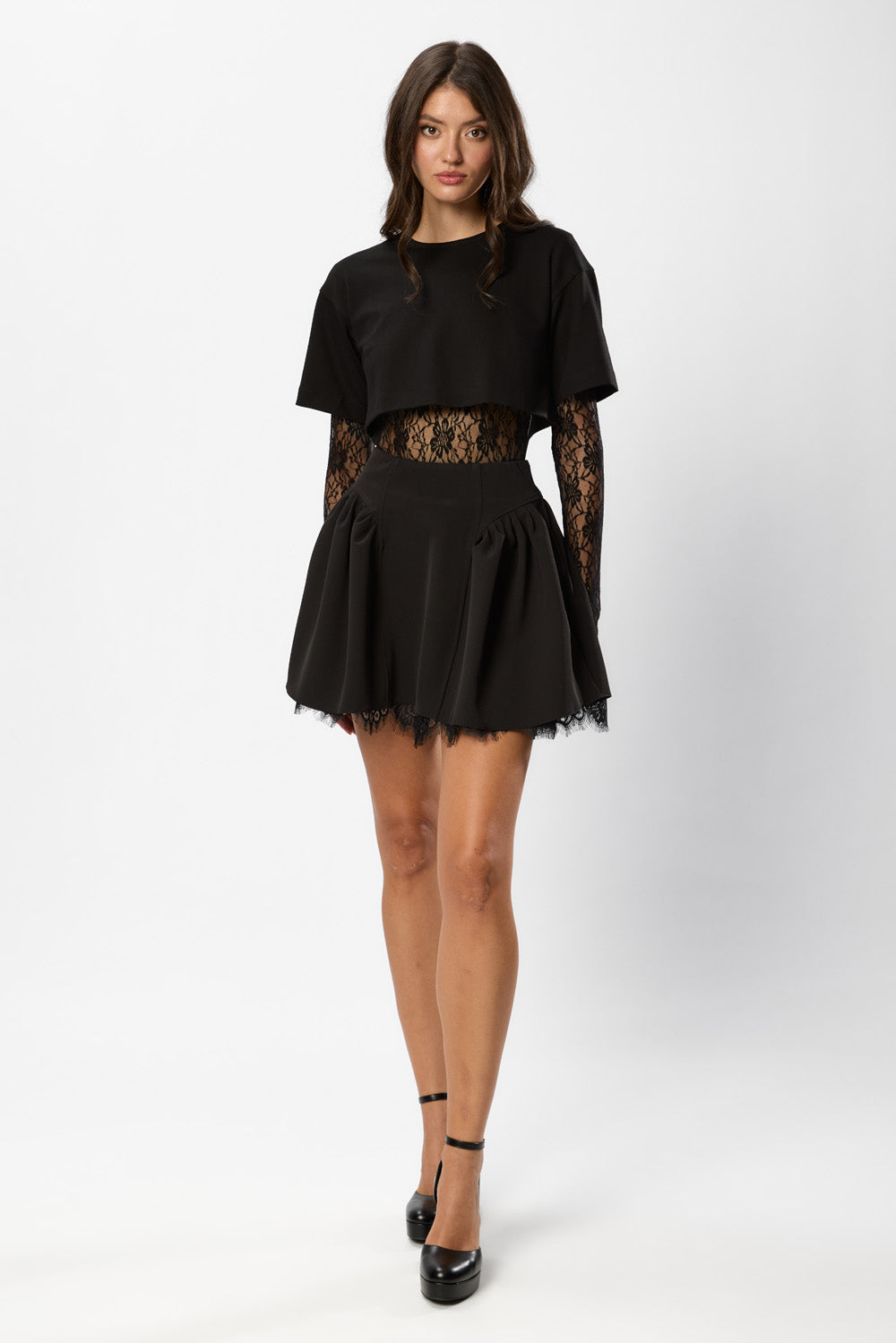 Venice Black Woven Lace Skirt