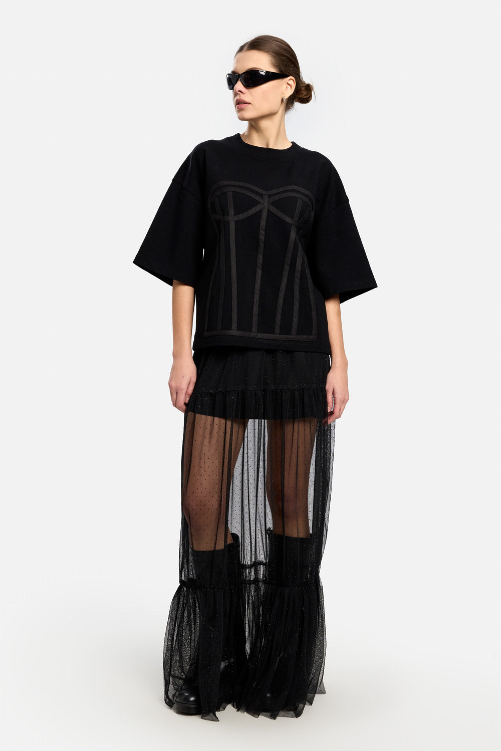 Tricou cu corset cusut Kora| Femei | Negru | Stil Modern & Elegant | Confort & Funcționalitate | Atelier Hamza