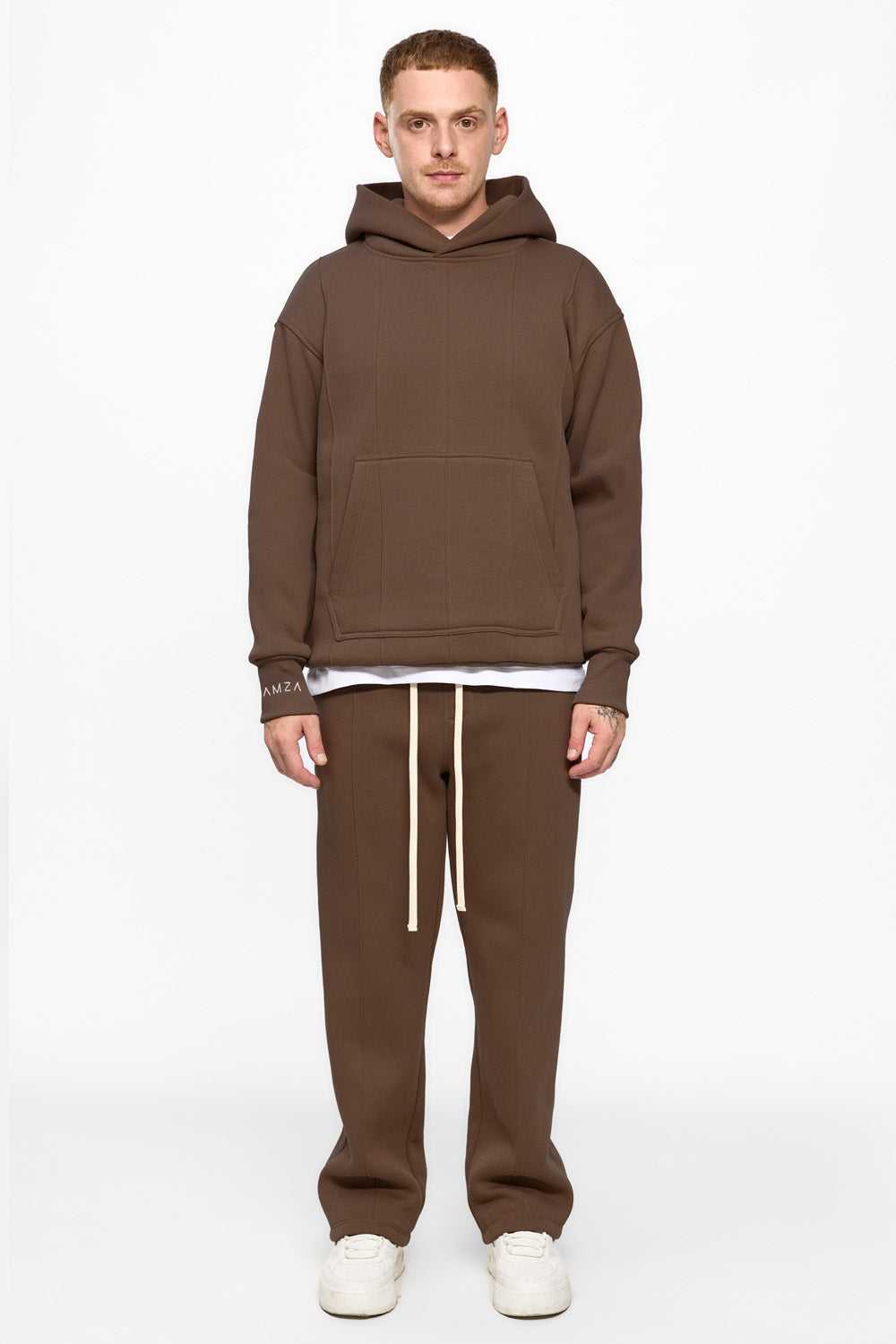 247 brown fleece Hoodie with decorative stitching