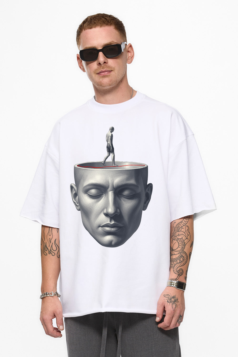 Tricou cu imprimeu Serenity | Barbati | Alb | Stil modern și elegant | Confort și funcționalitate | Atelier Hamza