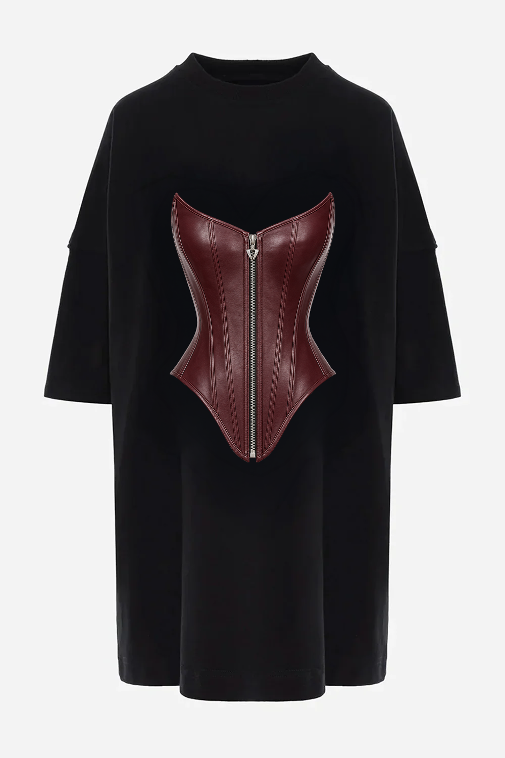 Burgundy Corset Black Dress