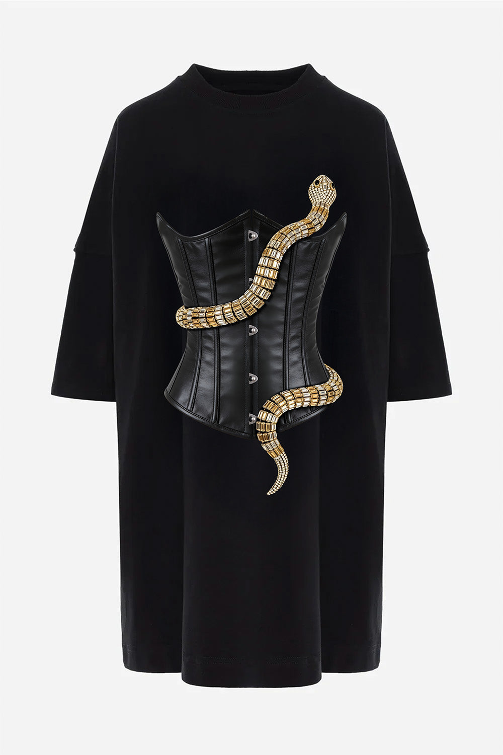 black dress with gold snake Eva Printed HI INFLUENCERS