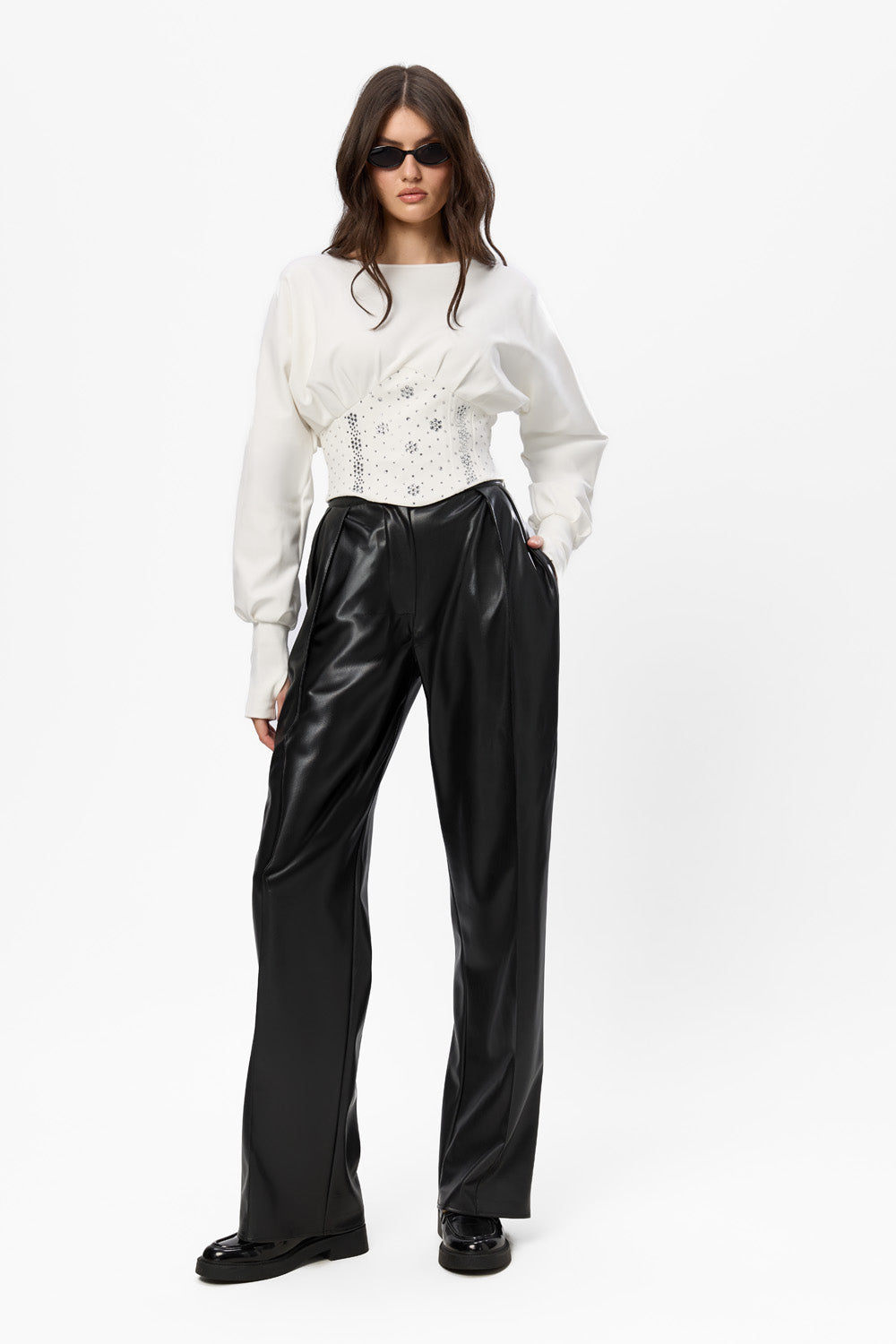 Nyssa Off-White Top with applied rhinestones