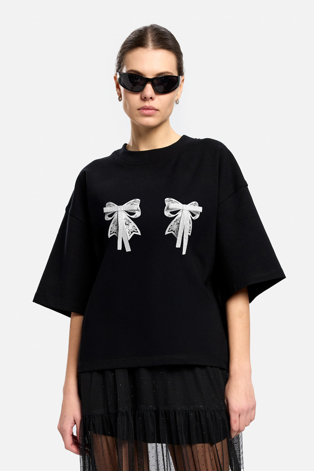Luna with bows applique off-white T-shirt W