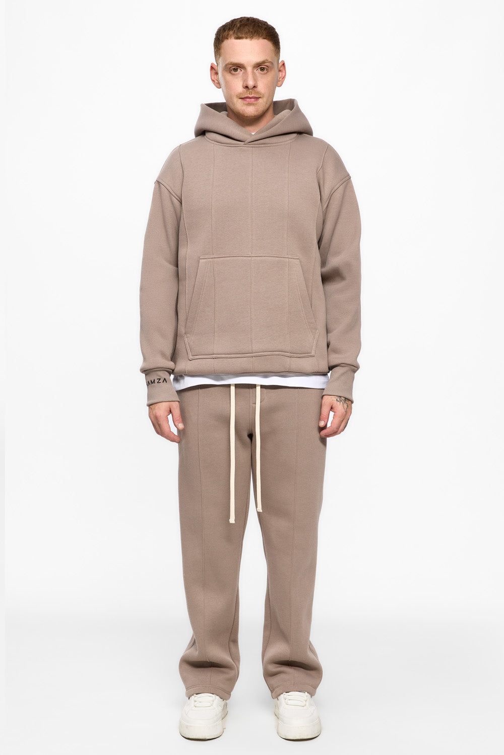 247 beige fleece Hoodie with decorative stitching