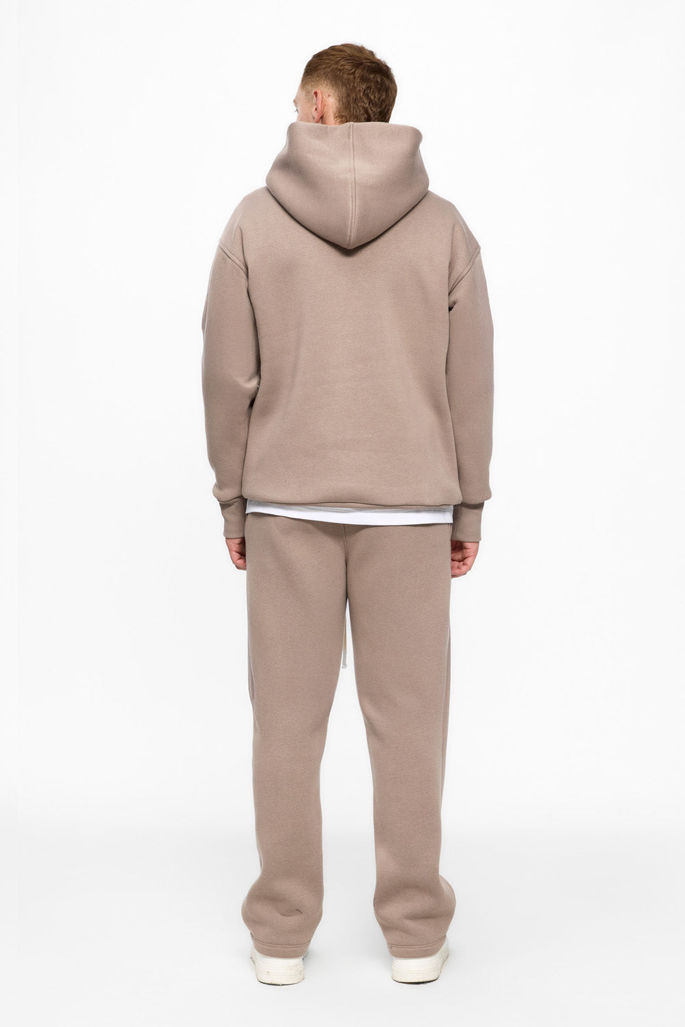 247 beige fleece Hoodie with decorative stitching