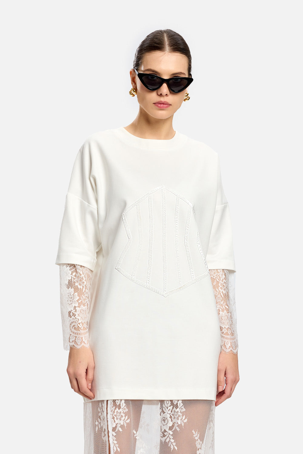 Rochie Venice cu fustă și mâneci din dantelă | Femei | Alb | Stil Modern & Elegant | Confort & Funcționalitate | Atelier Hamza