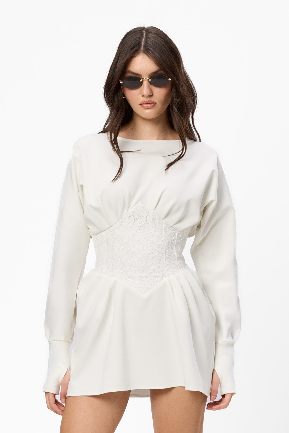 Nyssa Off-White Dress with sheer lace corset