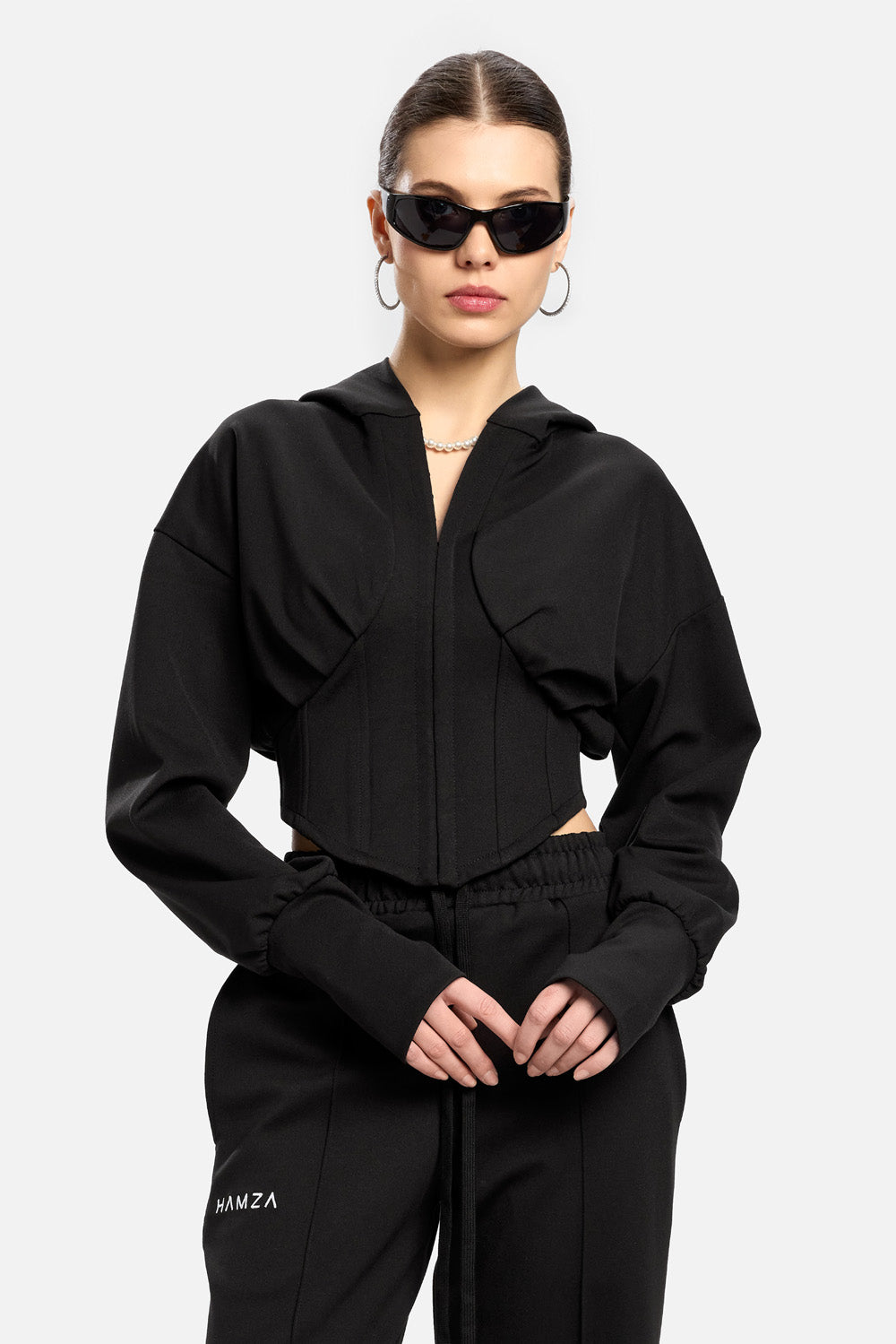 Hanorac Karol cu corset| Femei | Negru | Stil Modern & Elegant | Confort & Funcționalitate | Atelier Hamza