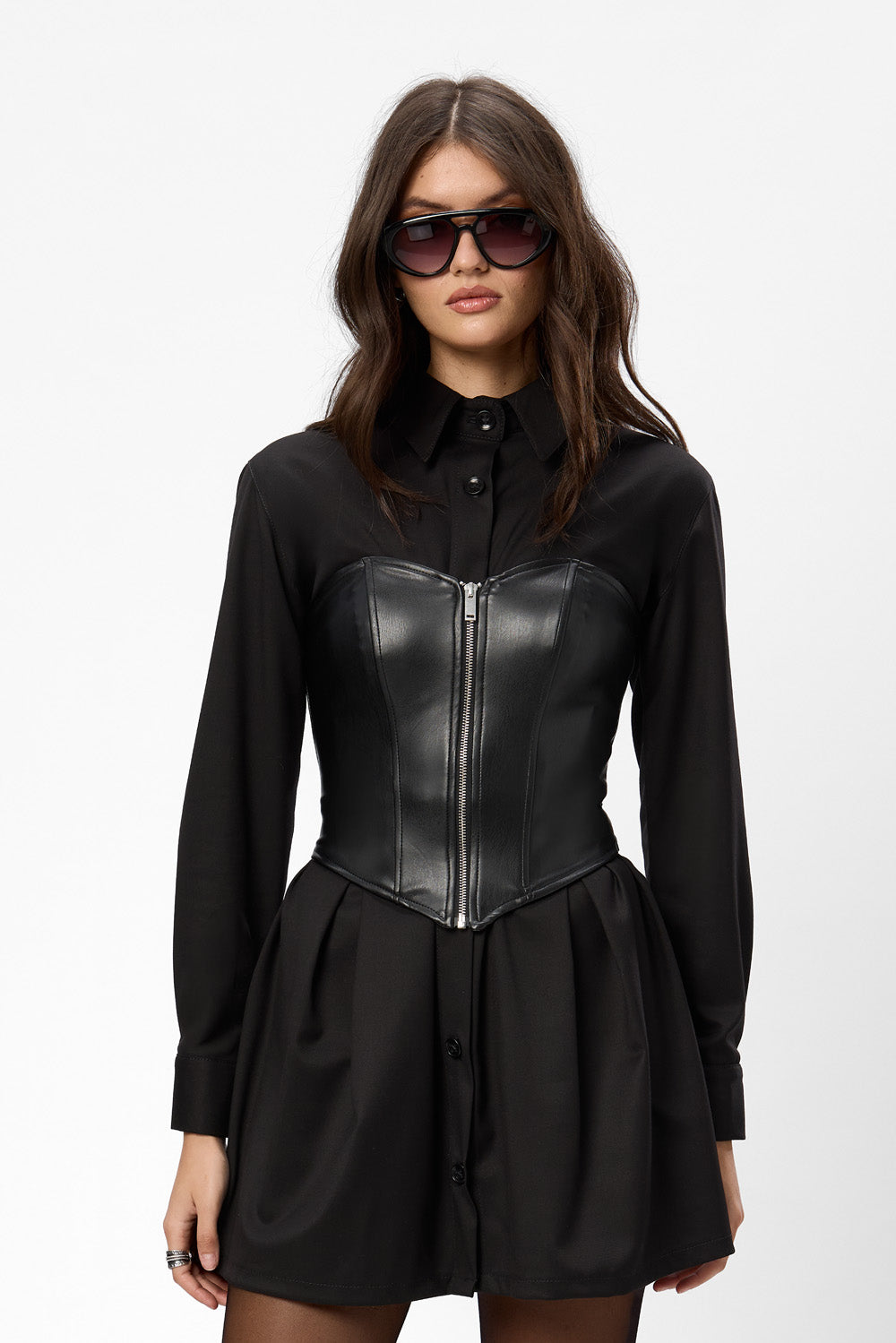 Maris Black Dress with leather corset