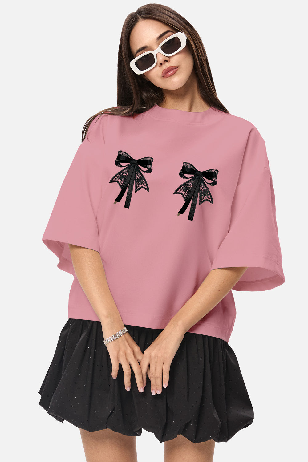 Tricou cu imprimeu si fundite aplicate Luna | Femei | Roz | Stil Modern & Elegant | Confort & Funcționalitate | Atelier Hamza
