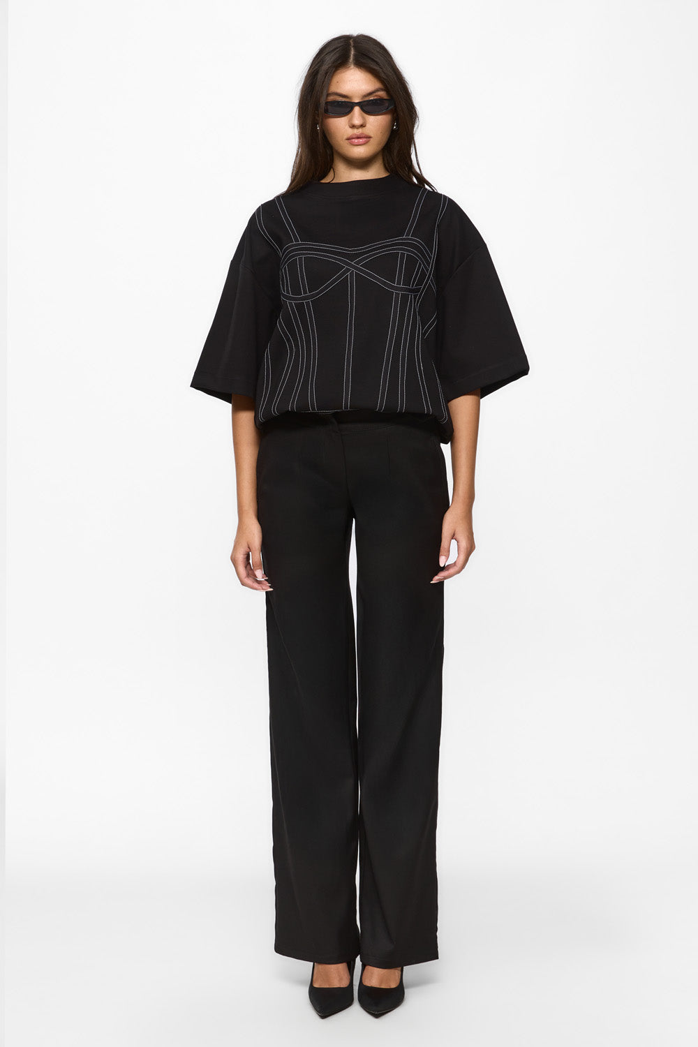 Karo Black Stitched Corset T-shirt