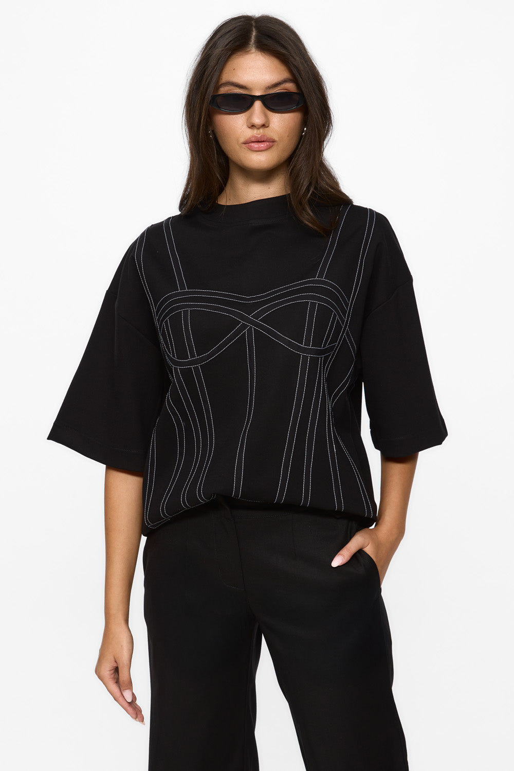 Karo Black Stitched Corset T-shirt