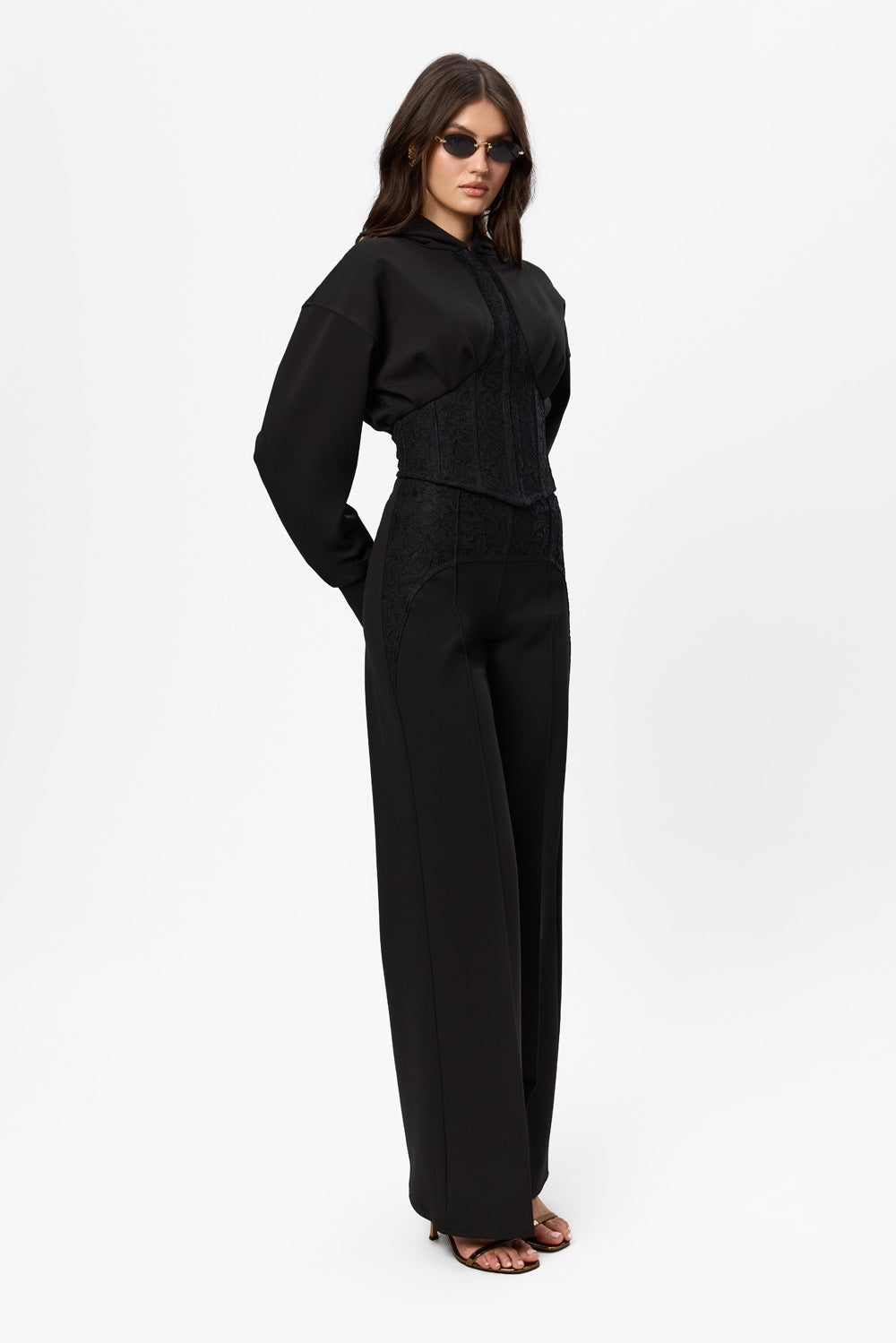 Karol black hoodie with a sheer lace corset