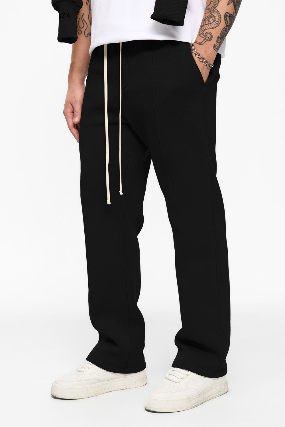 247 fleece Black sweatpants with decorative stitching