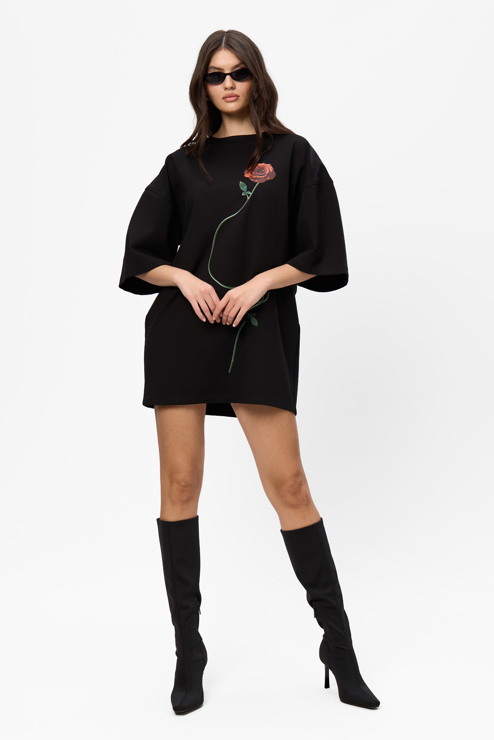 Kyoto Rose printed Black Dress