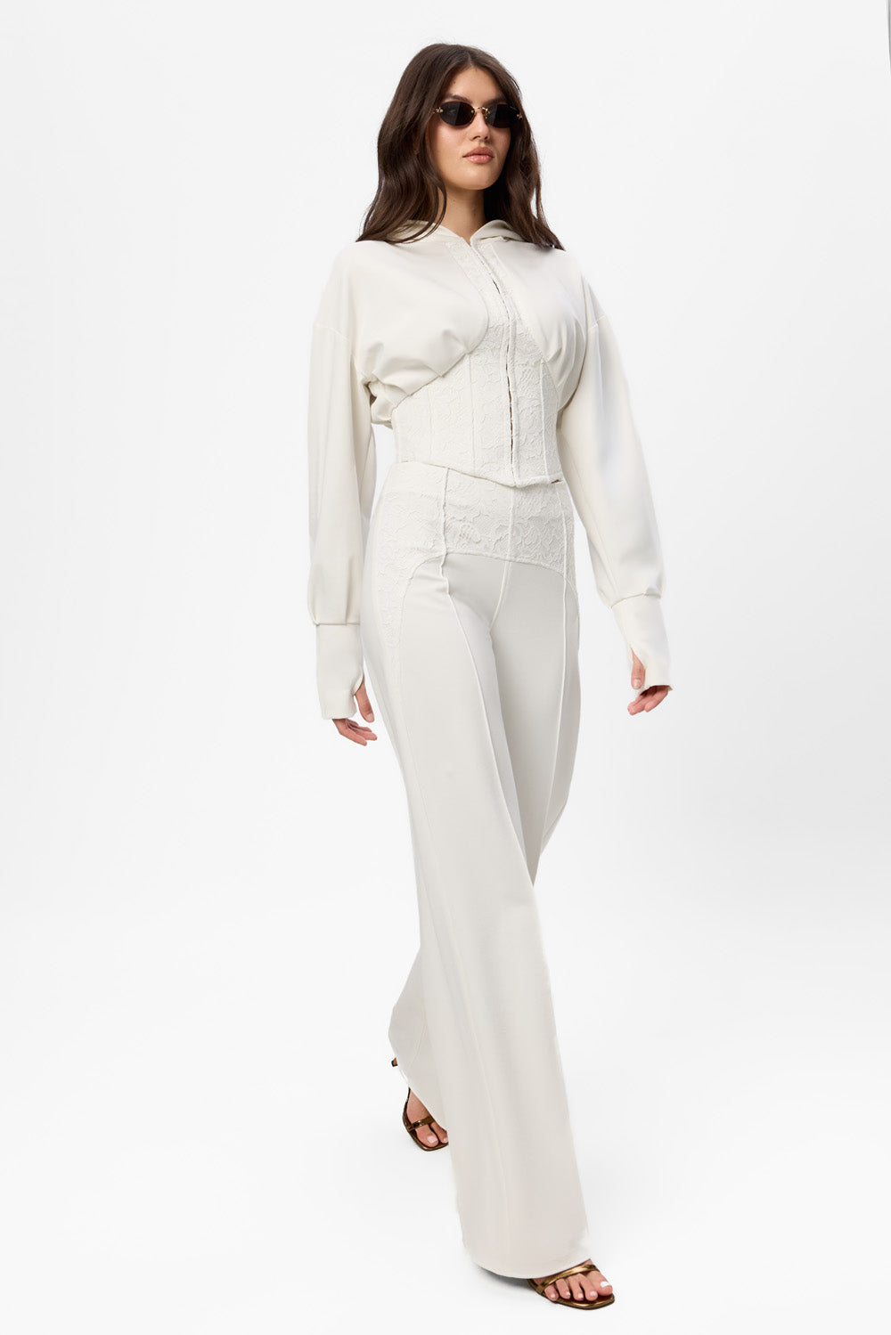 Karol off-white flared Pants with sheer lace
