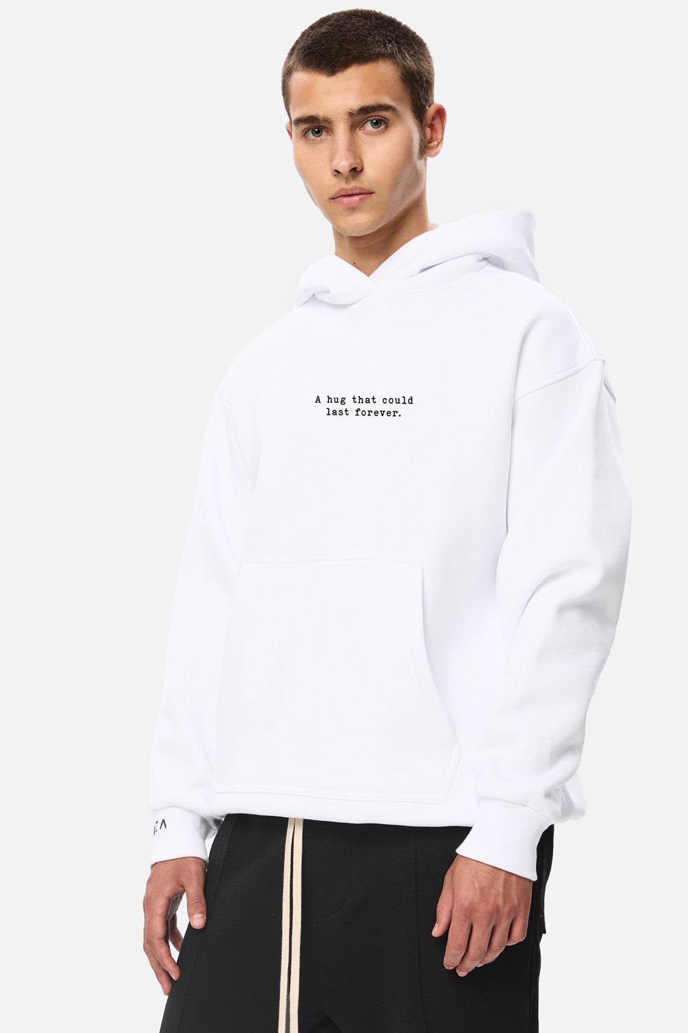 A hug that could last 4ever Printed Fleece Hoodie Barbati | Confort & Eleganță | Alb | Atelier Hamza