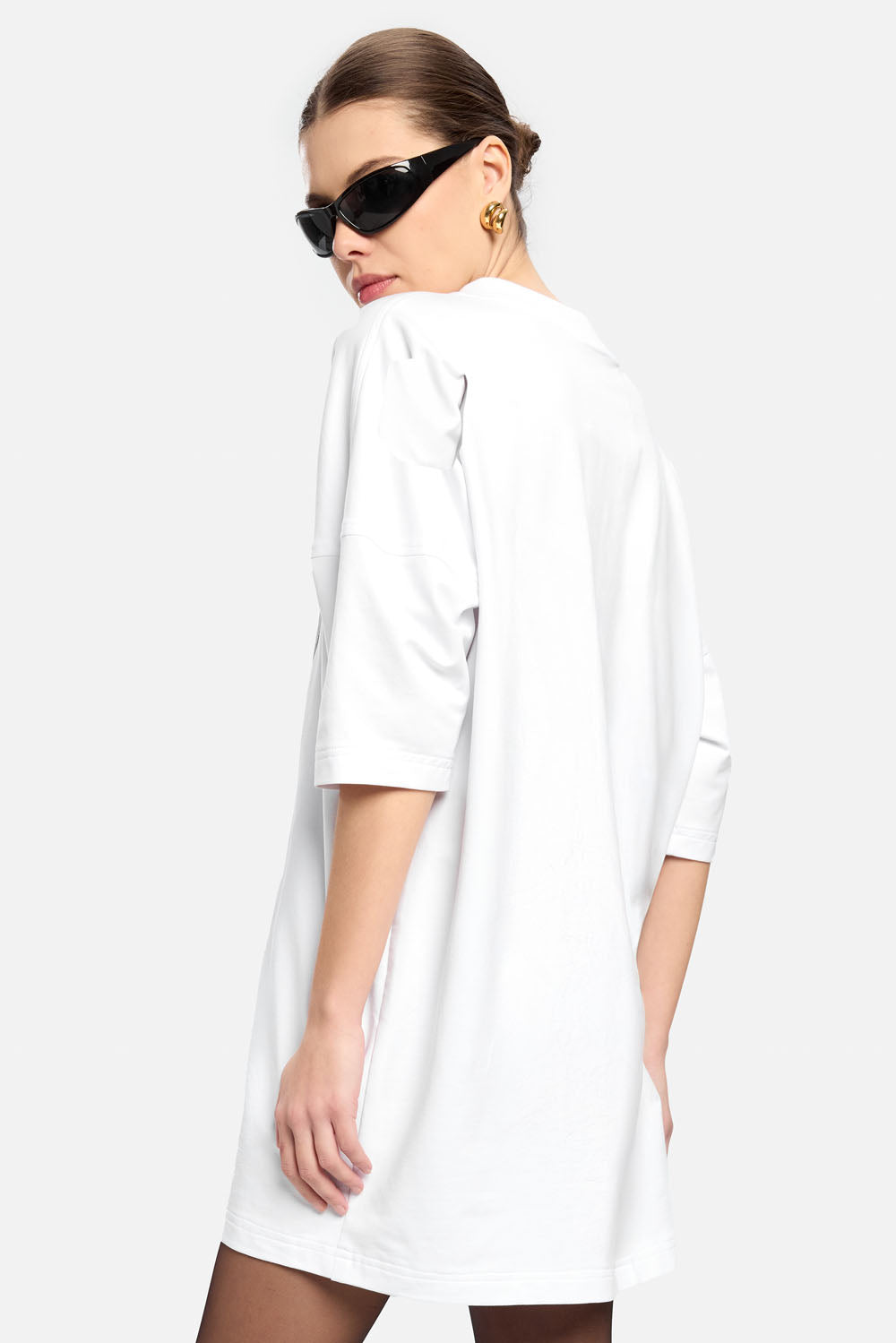 Silver Belt printed White Dress