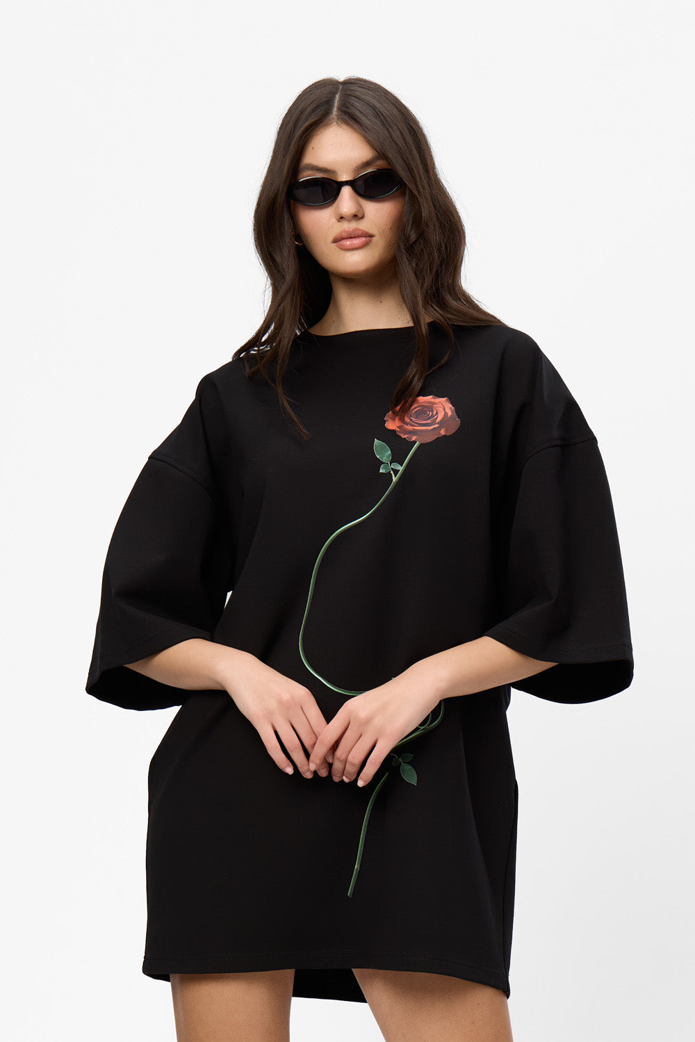 Kyoto Rose printed Black Dress