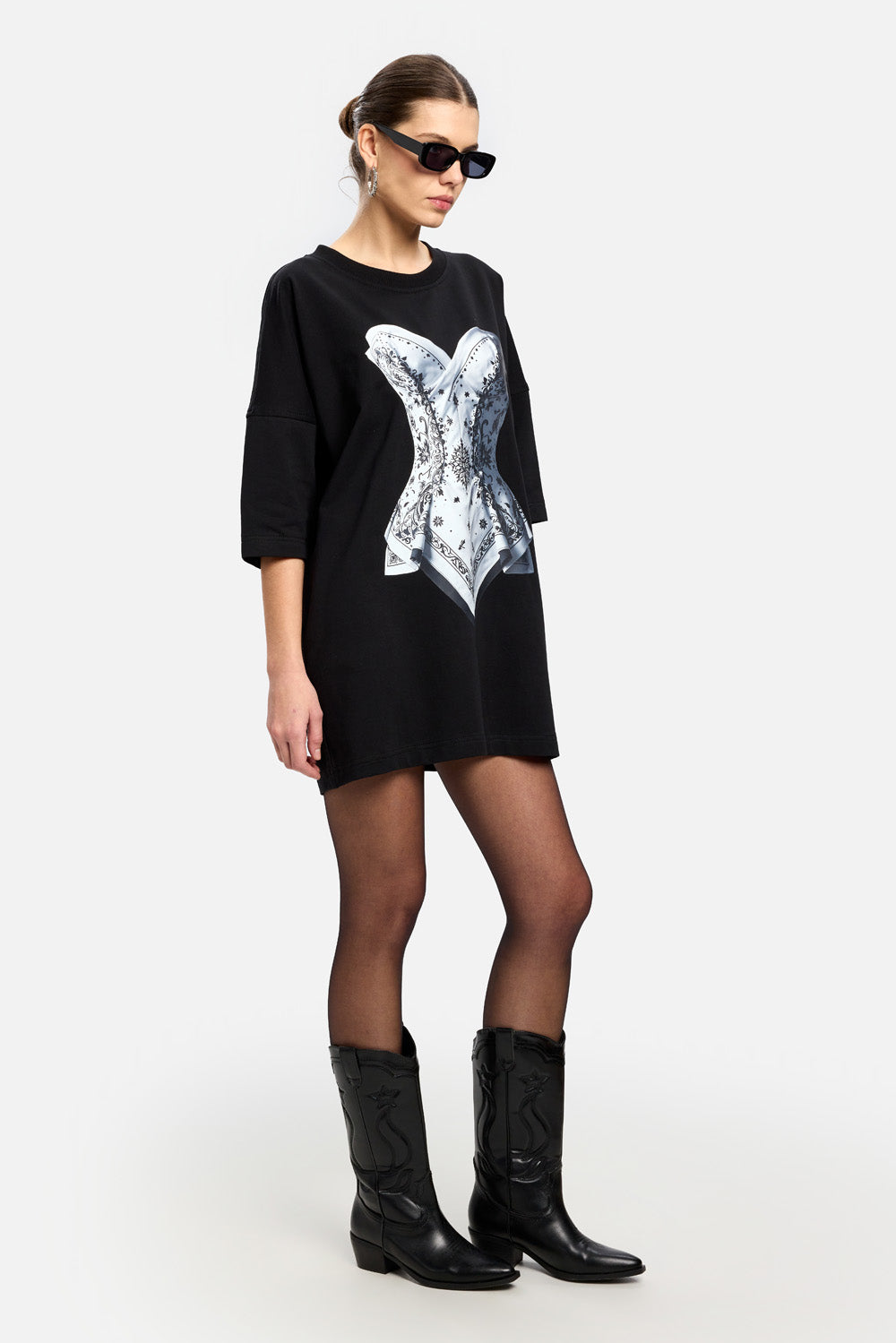 Rochie cu corset si imprimeu Bandana| Femei | Negru | Stil Modern & Elegant | Confort & Funcționalitate | Atelier Hamza