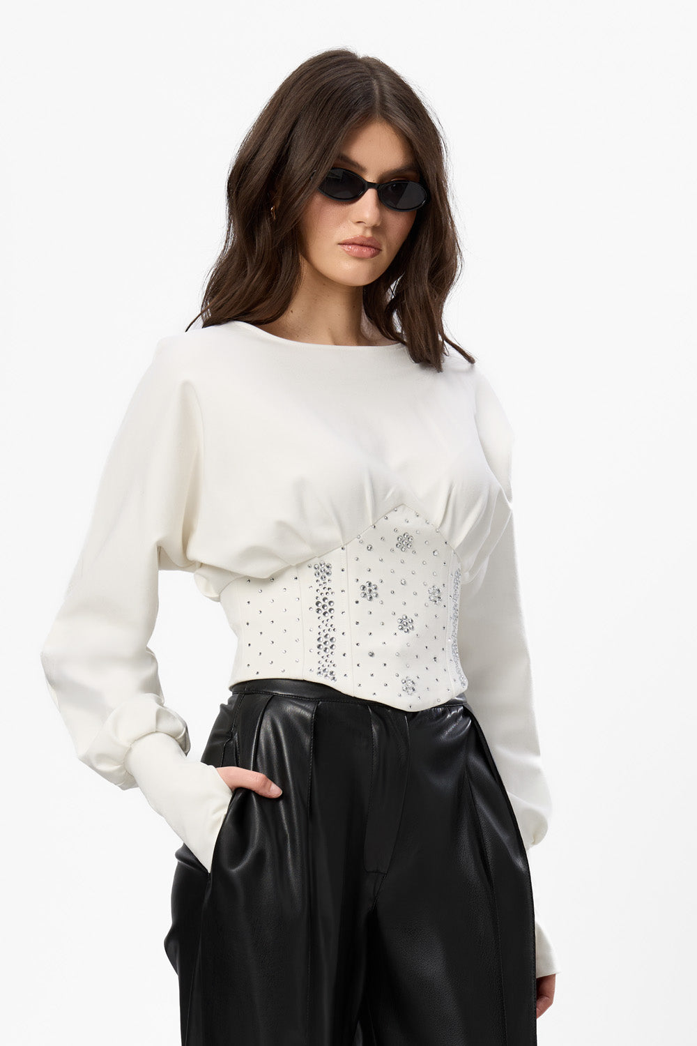 Nyssa Off-White Top with applied rhinestones