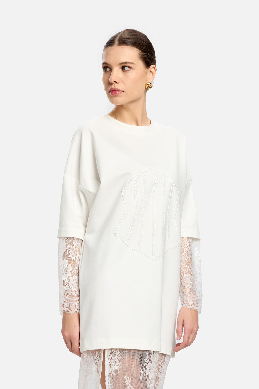Rochie Venice cu fustă și mâneci din dantelă | Femei | Alb | Stil Modern & Elegant | Confort & Funcționalitate | Atelier Hamza