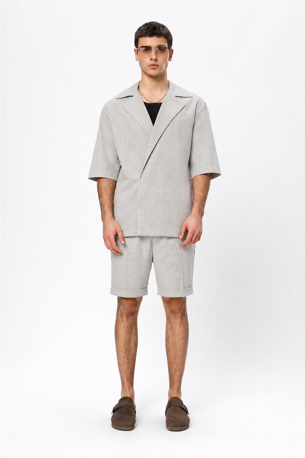 Thomas Grey Melange Cloth Shorts