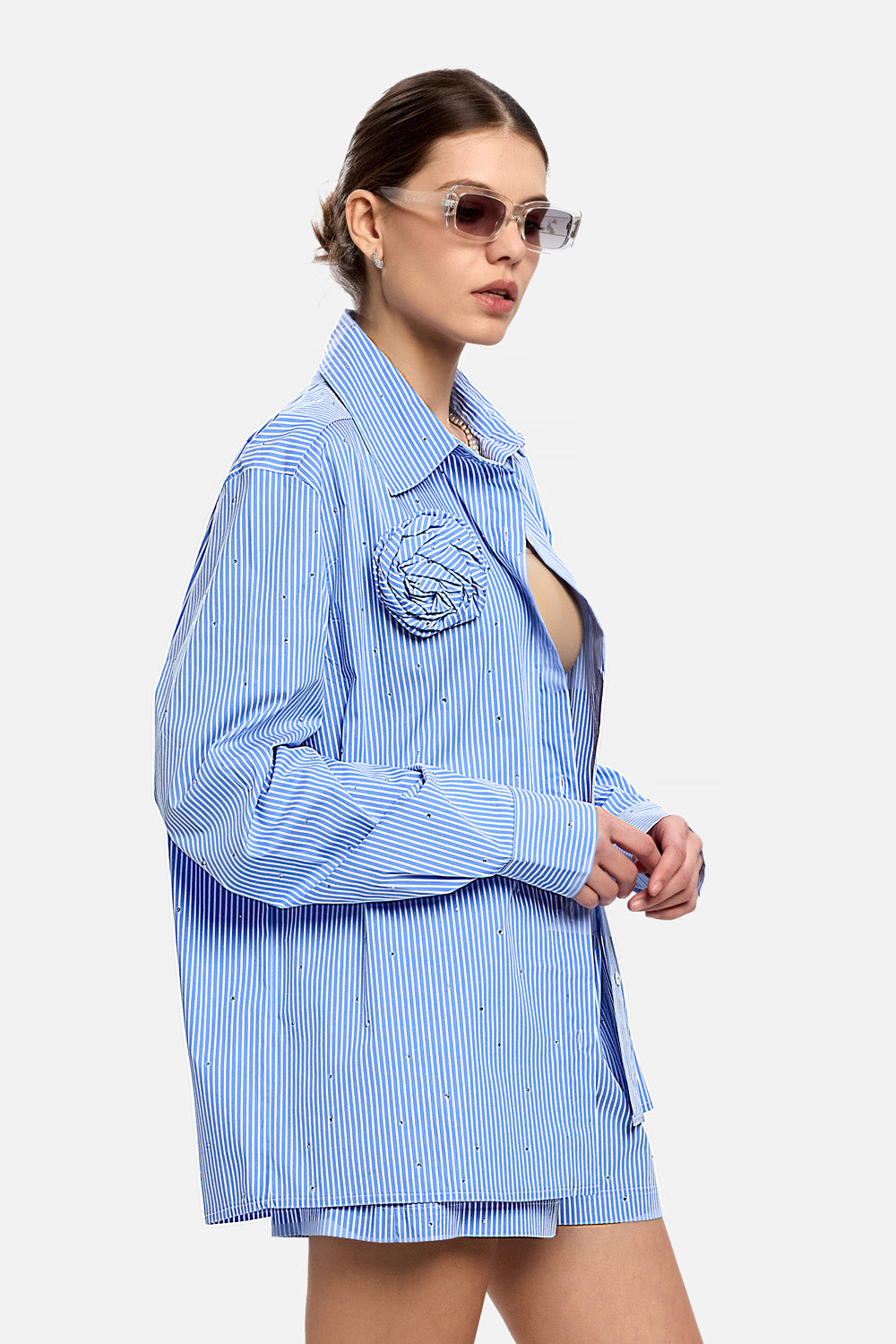 Santorini Poplin shirt with applied rhinestones
