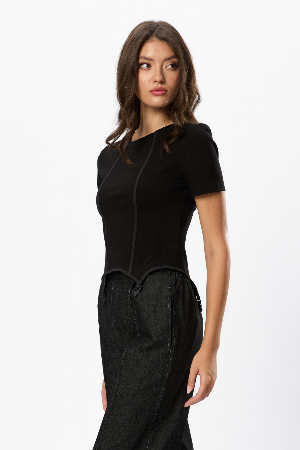 Goddess Top with Garter Straps Black