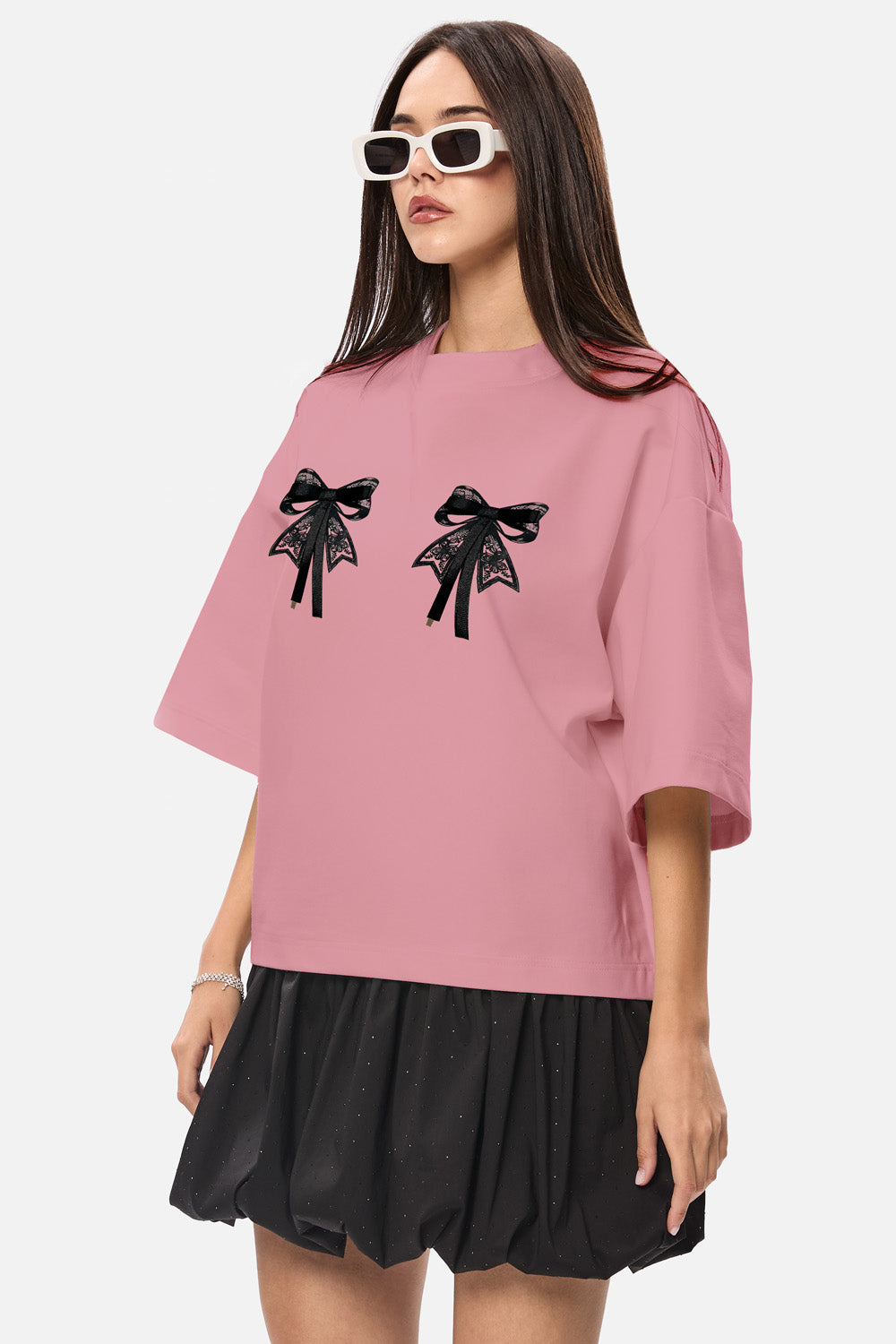 Tricou cu imprimeu si fundite aplicate Luna | Femei | Roz | Stil Modern & Elegant | Confort & Funcționalitate | Atelier Hamza