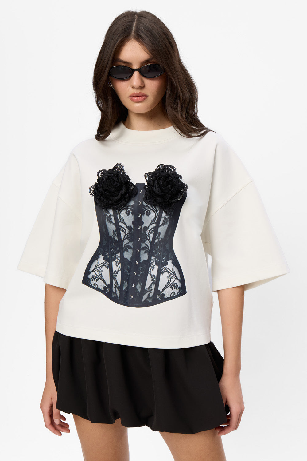 Belle V2 printed T-Shirt with hand applied lace Roses