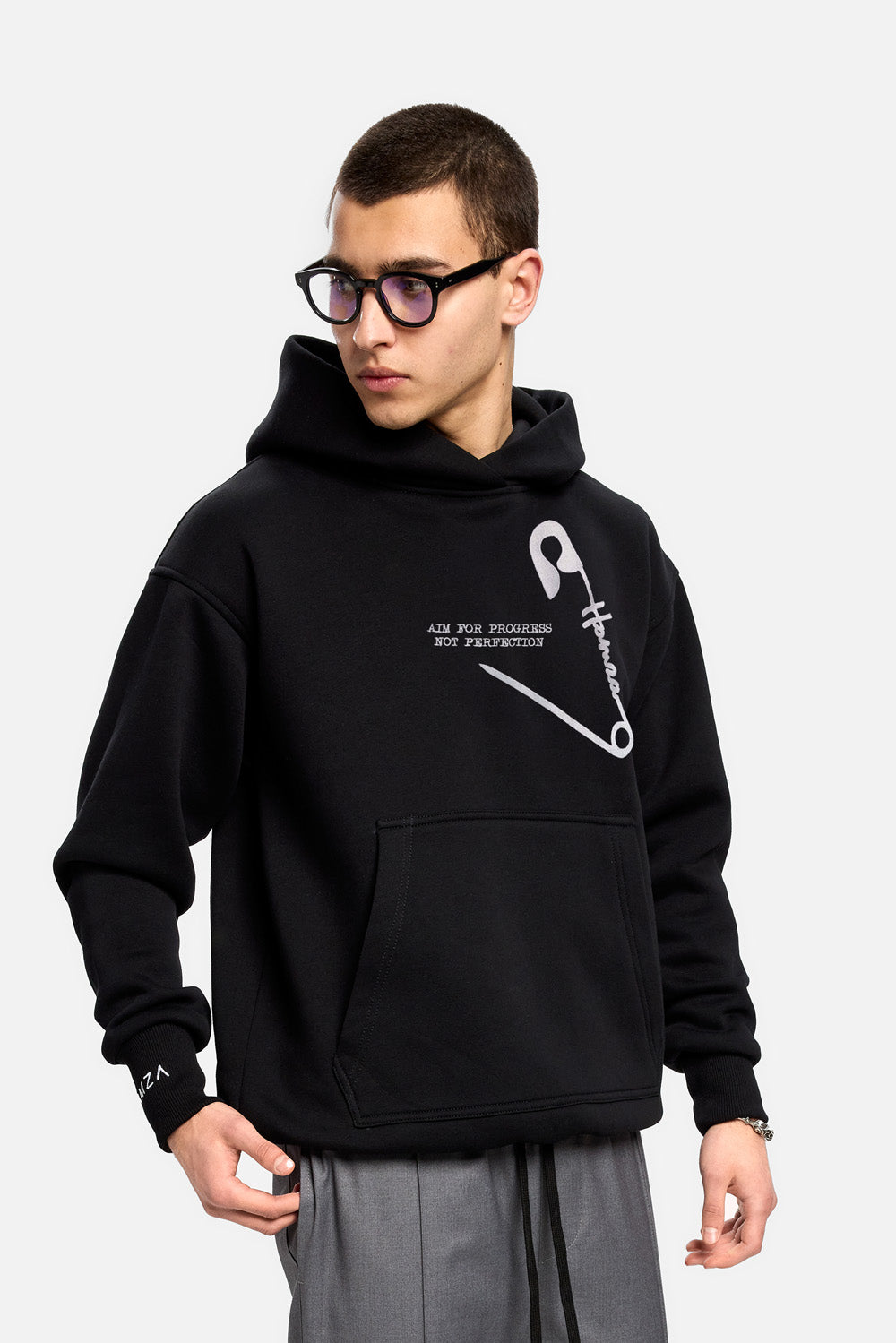 Safety Pin embroidered fleece Hoodie
