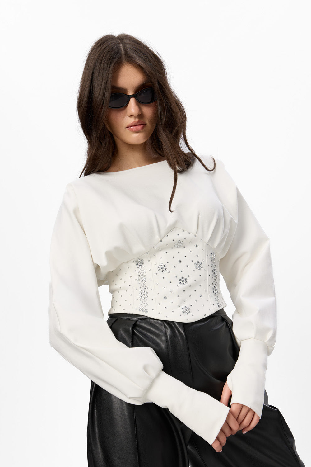 Nyssa Off-White Top with applied rhinestones