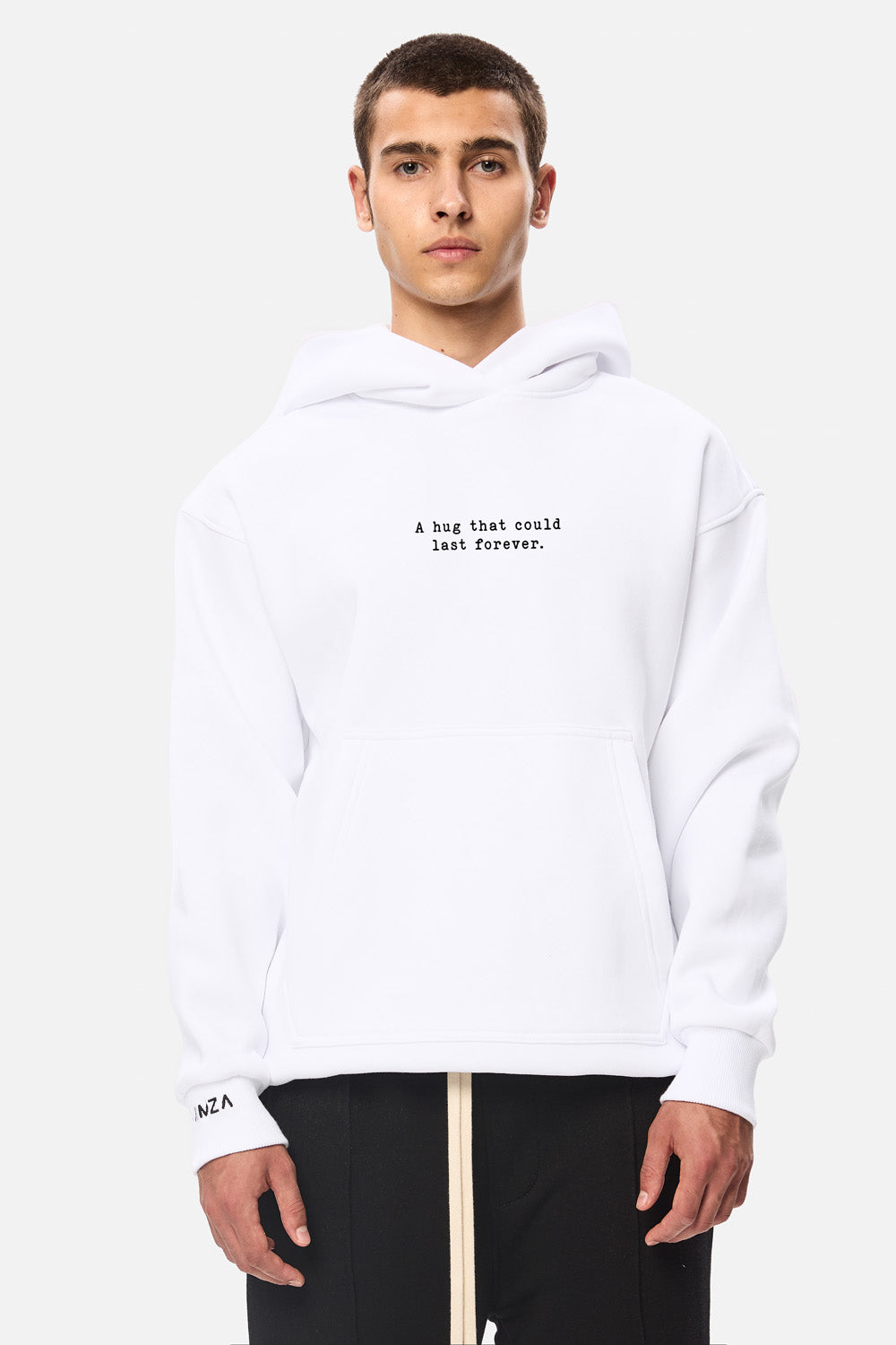 A hug that could last 4ever Printed Fleece Hoodie Barbati | Confort & Eleganță | Alb | Atelier Hamza
