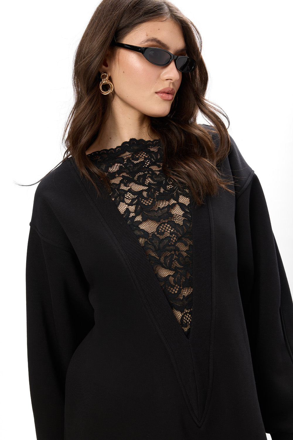 Bipolar fleece Black Dress with sheer lace