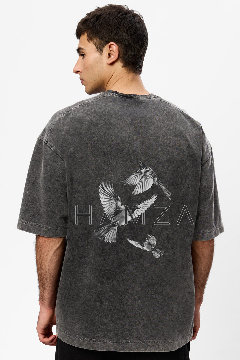 Birds Printed Vintage Grey T-Shirt