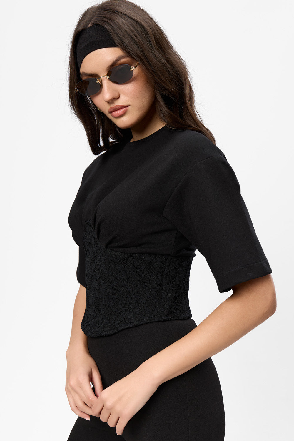 Beżowa koszulka La Perle z nadrukiem W