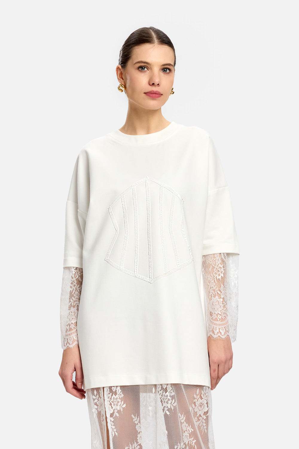 Rochie Venice cu fustă și mâneci din dantelă | Femei | Alb | Stil Modern & Elegant | Confort & Funcționalitate | Atelier Hamza